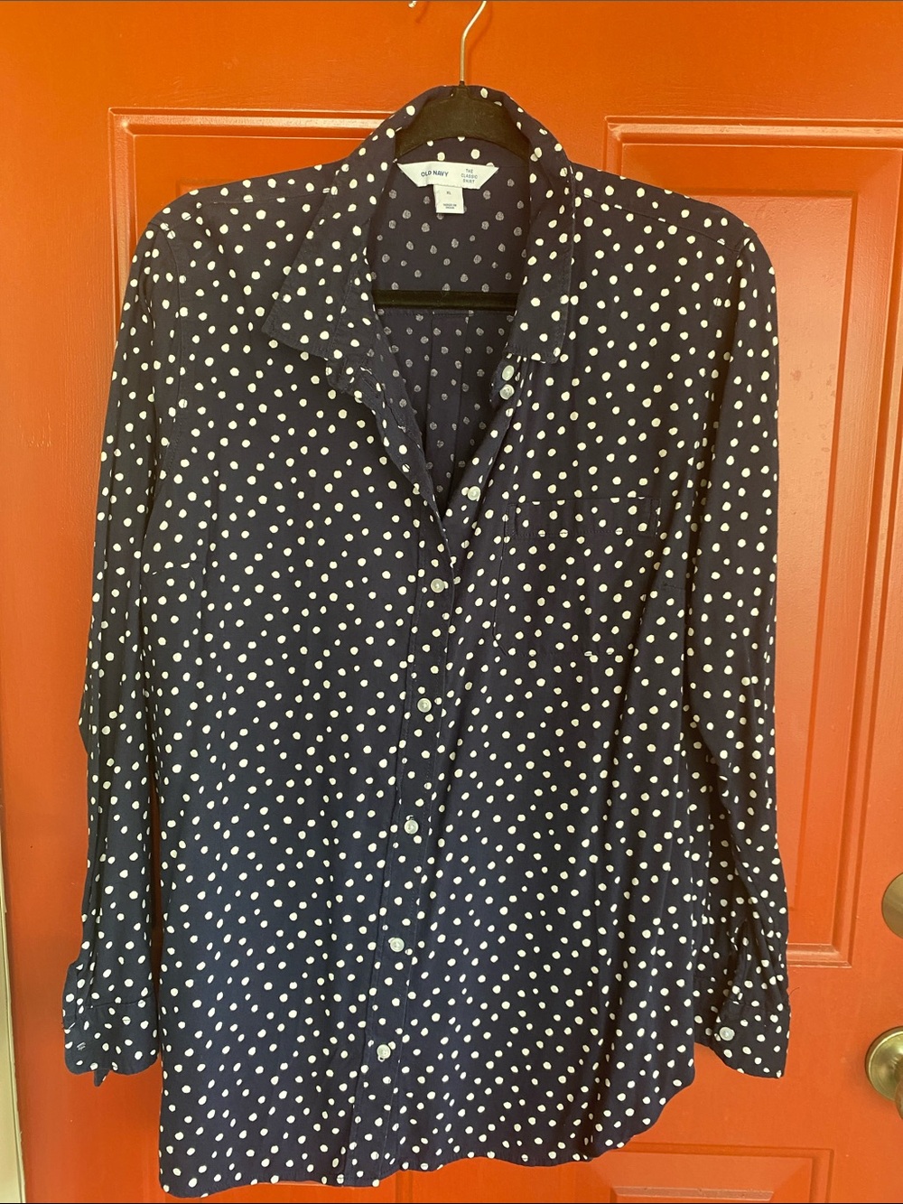 Classic Cotton Navy and White Polka Dot Button-Front Shirt